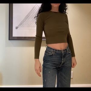 Army green cropped sweater